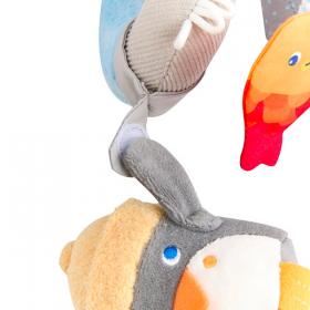 Gioco per neonati HABA Pinguino con specchio scintillante e elementi tattili per stimolare curiosità e percezione.